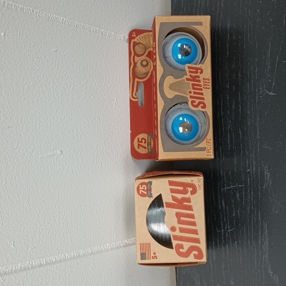 NIB ORIGINAL SLINKY AND SLINKY GOOGLY EYES 75TH ANNIVERSARY EDITIONS OF BOTH